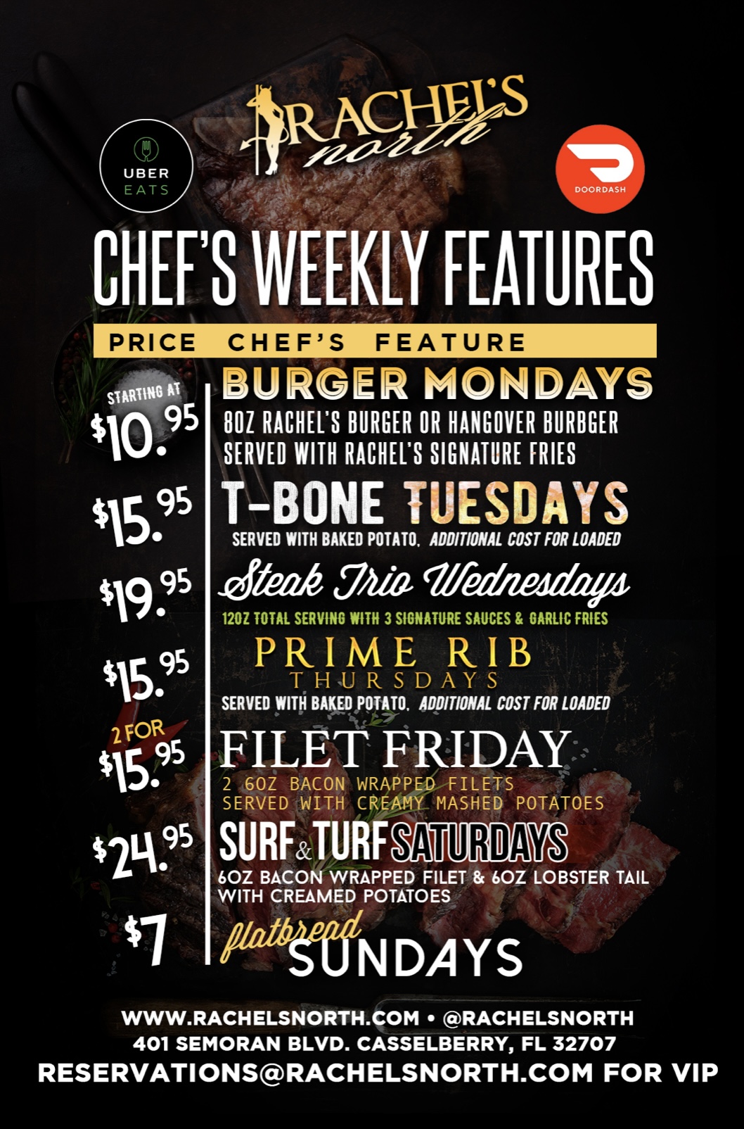 Rachel's North Mens Club and Steakhouse - Daily Specials