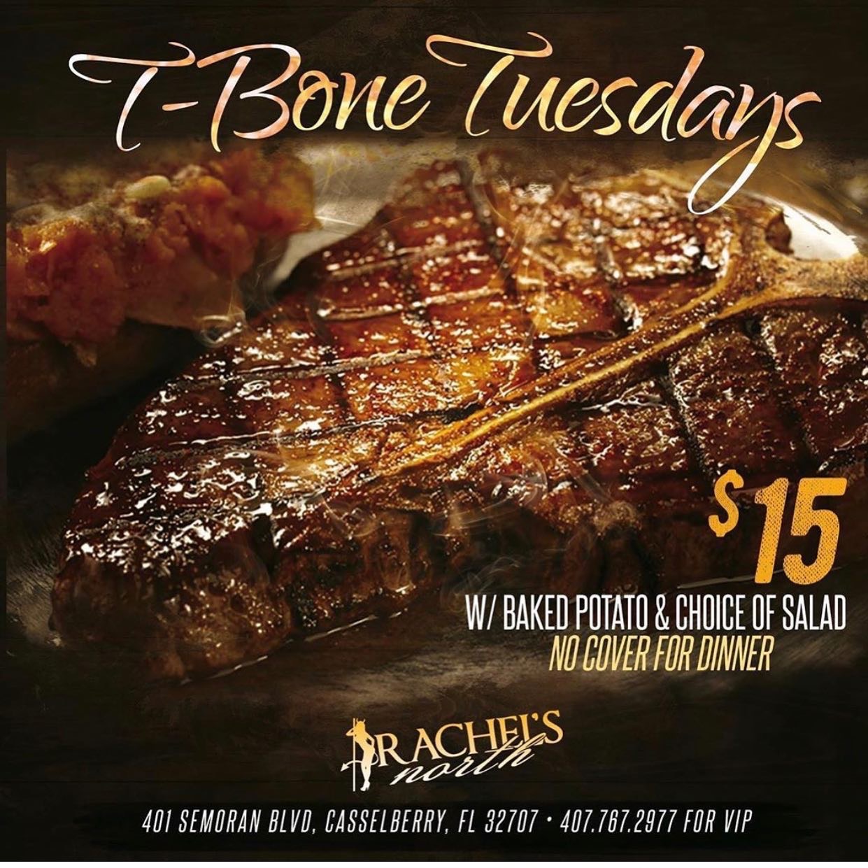 Rachel's North Mens Club and Steakhouse TBone Tuesdays